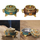 Tibetan Buddhist Pattern Incense Burner Holder Colorful Lotus Flower-Blue
