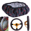 Elastic Black/Red Embroidered Cover for 38cm Diameter Car Steering Wheel