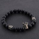 Fashion Men Black Crown Onyx Bracelet 8mm Stone Beads Charm Beaded Accessory