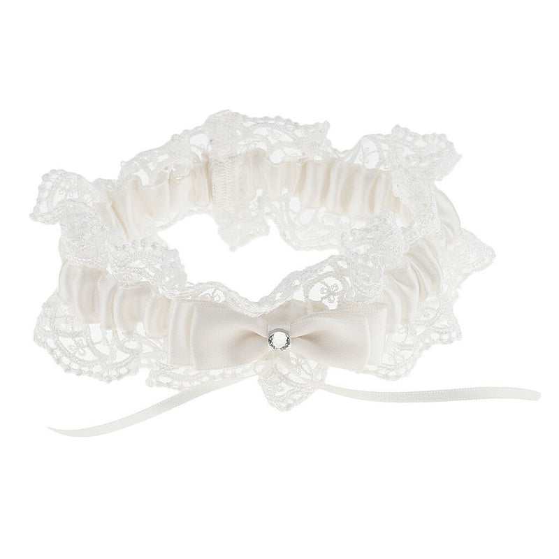 Wedding Celebration Bride Keepsake Beige Lace Crystal Bowknot Bridal Garter
