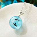 Charm White Clouds Blue Sky Birds Glass Ball Pendant Necklace Terrarium 2.8cm