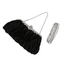 Satin Pleat Black Bridal/Evening/Party Clutch Handbag w/ Rhinestones Style L9Y2