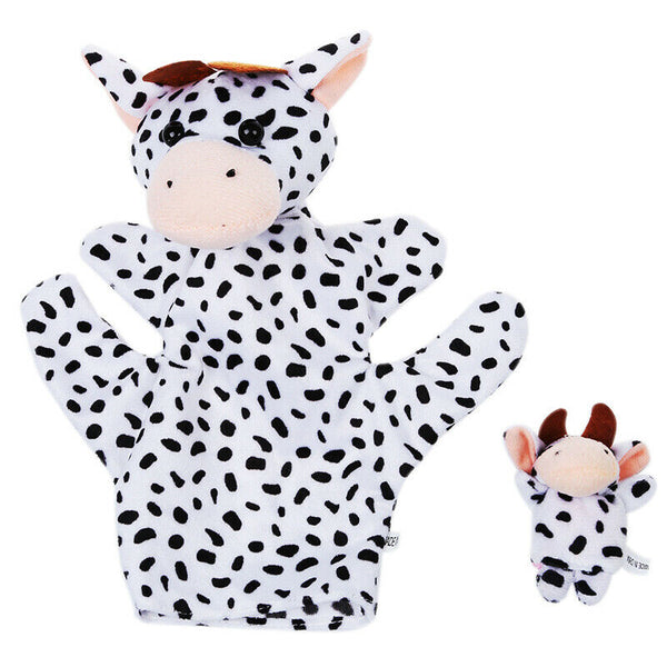Black and White Dairy Cow Hand Puppet Finger Puppets H4J7