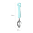 Kitchen Baby Fruit Scoop Stainless Steel Long Handle Sawtooth Spoons (Blue) A