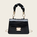 Alligator PU Shoulder Bag Women Pleated Totes Retro Chain Handbag (Black)