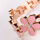 Girls Chic Fashion  Flower Rose Golden Bracelet Wrist Watch Pink A