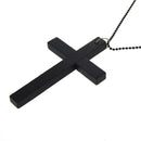 Metal Beaded Chain Wooden Cross Pendant Necklace Black F4G4