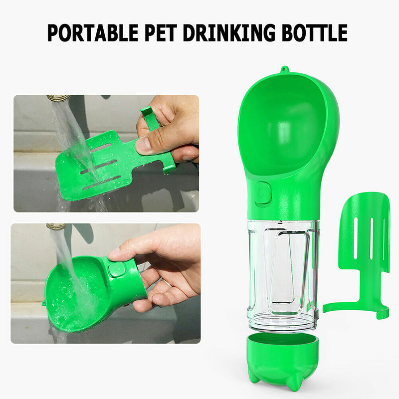 Multi-function Portable Pet Water Bottle Small Dogs Drinking Bowl (Green) A