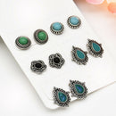 5Pairs Boho Women Turquoise Beads Earrings Retro Jewelry Ear Stud Earrings Set