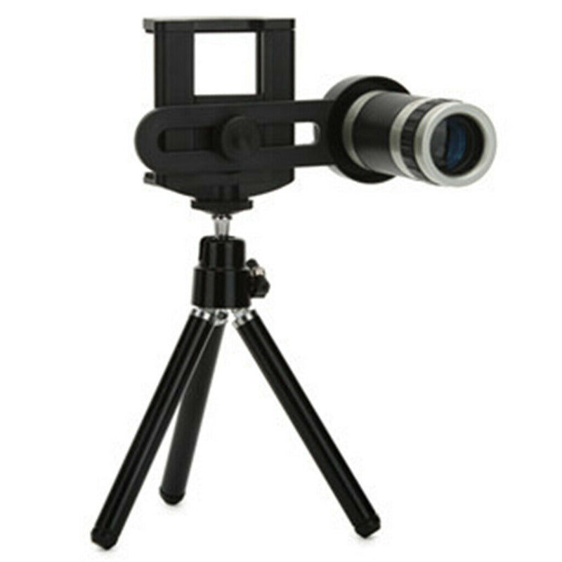 8x Zoom Phone Camera Telephoto Lens Mini Tripod Holder Stand For Phone Black