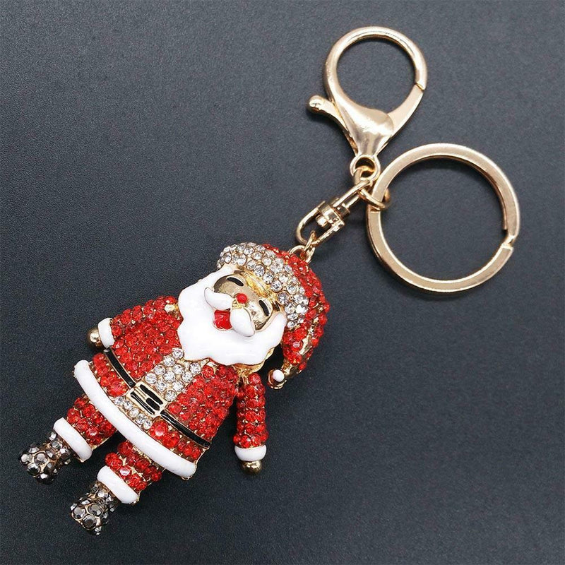 Christmas Rhinestone Santa Claus Bag Pendant Keychain Car Key Ring Jewelry
