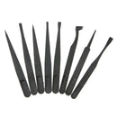 8pcs Portable Black Anti-static Plastic Tweezer Heat Resistant Repair Tool