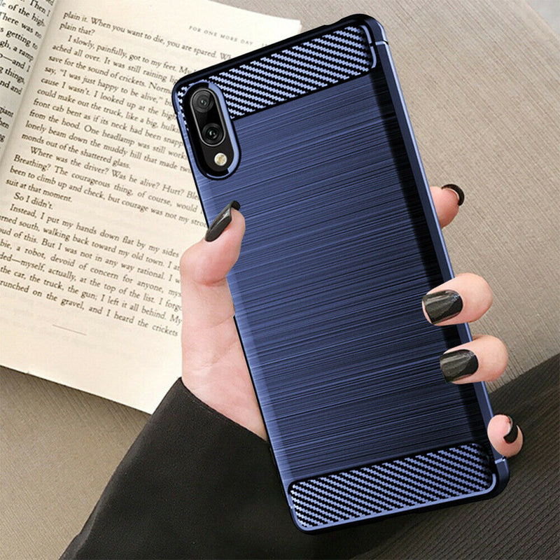 Soft TPU Phone Case Full Cover Brushed Carbon Fiber Shell for SONY Xperia L3