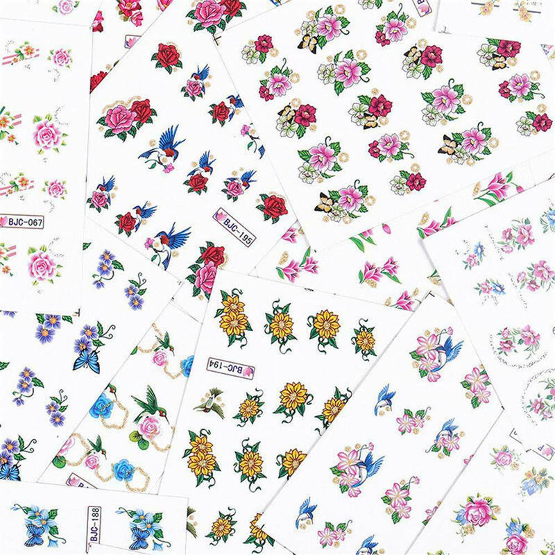 55Pcs Cherry Nail Water Decals Flower Butterfly Nail Art Transfer Stickers Decor