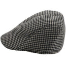 Mens Tweed Wool Herringbone Flat Cap Peak Hat with Quilted Lining - Black & S6L5