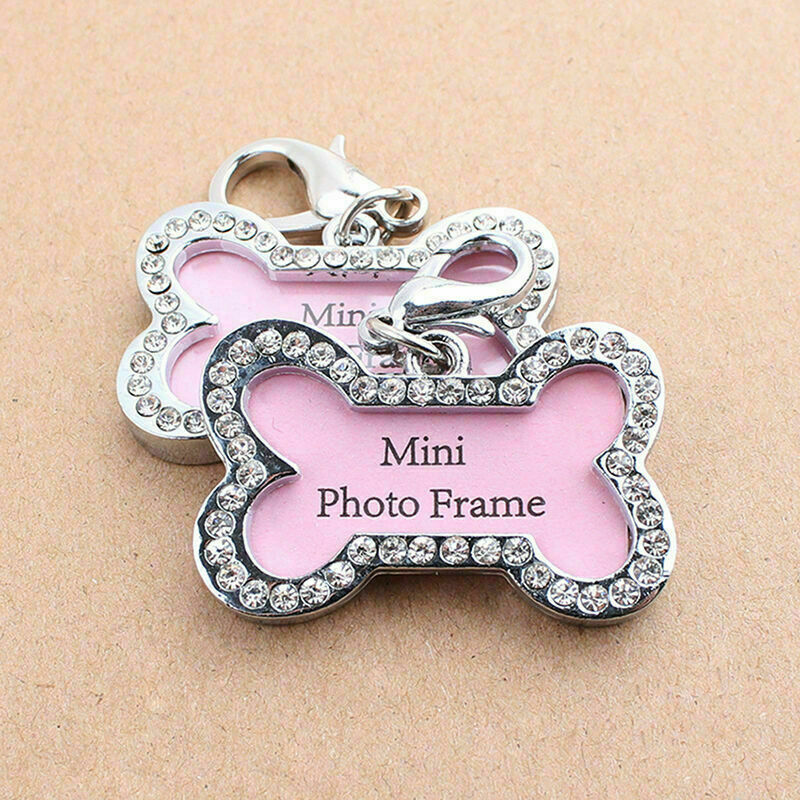 Dog Cat Kitten Puppy Rhinestone ID Name Tag Disc Bone Pet Identity Tag Shap L1W1