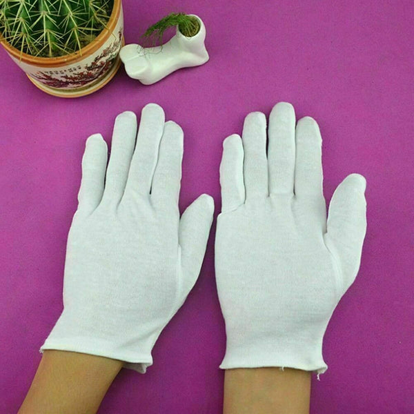 5Pair White Cotton Gloves Khan Cloth Quality Check Warm Rituals Play Gloves K2C9