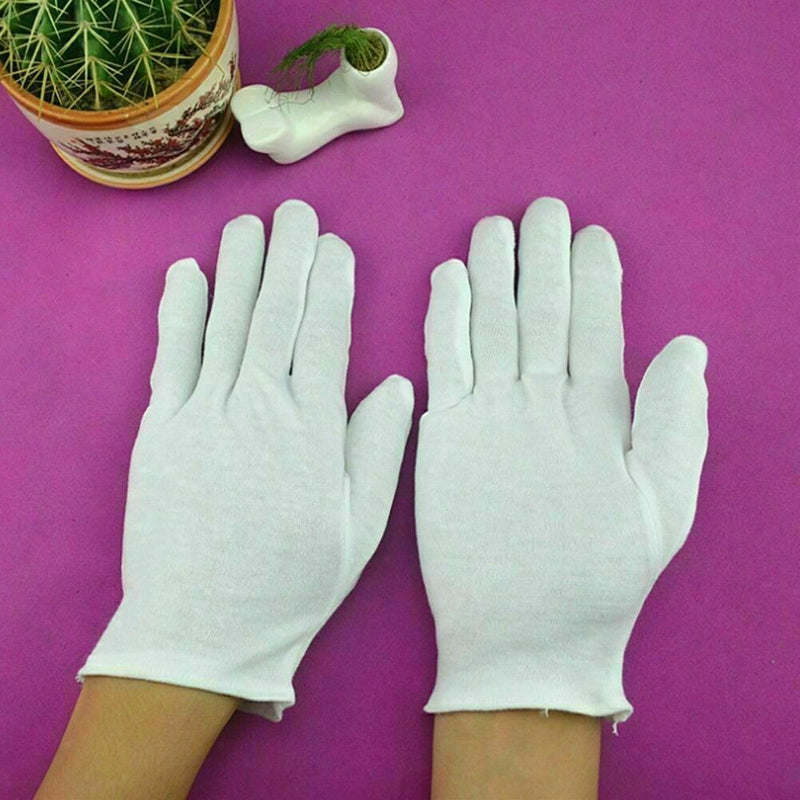 5Pair White Cotton Gloves Khan Cloth Quality Check Warm Rituals Play Gloves K2C9