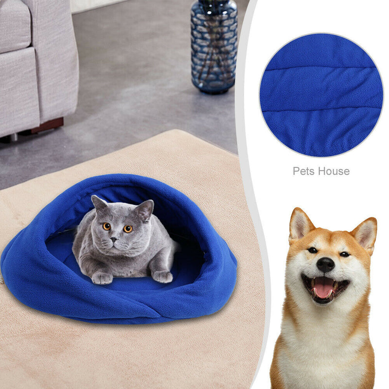 Warm Fleece Pet Sleeping Bag Nest Soft Kennel Cats Dog Bed House (Blue XS) A