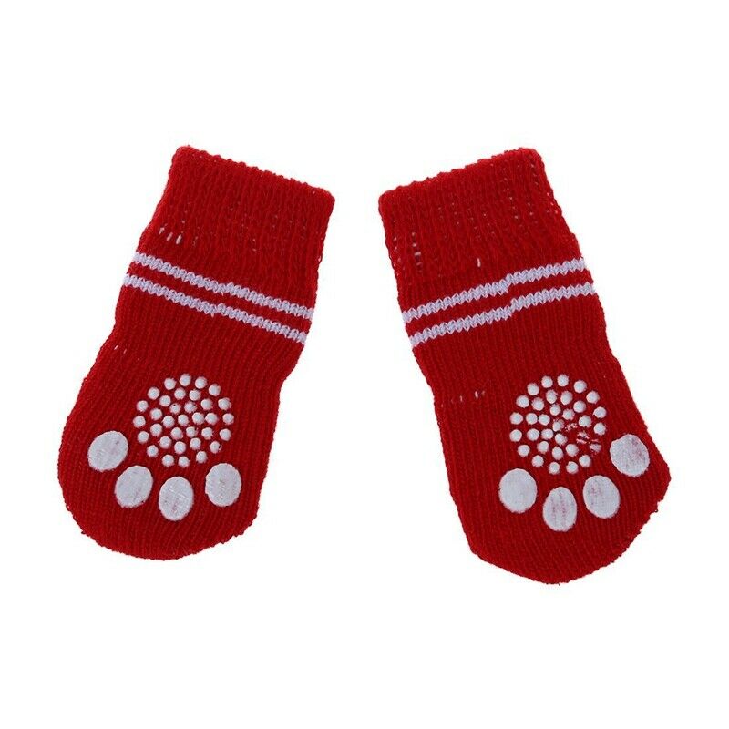 4 PCS Tree Pattern Knitted Nonslip Walking Bootie Sock Red for Dog P5N1