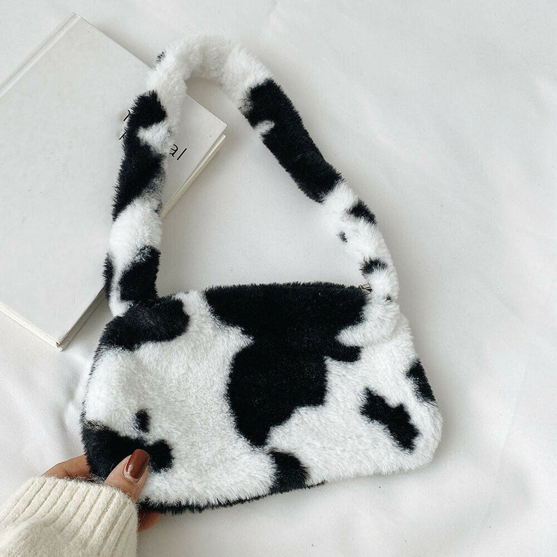 Animal Pattern Underarm Bag Women Mini Plush Shoulder Handbags Purse (13)