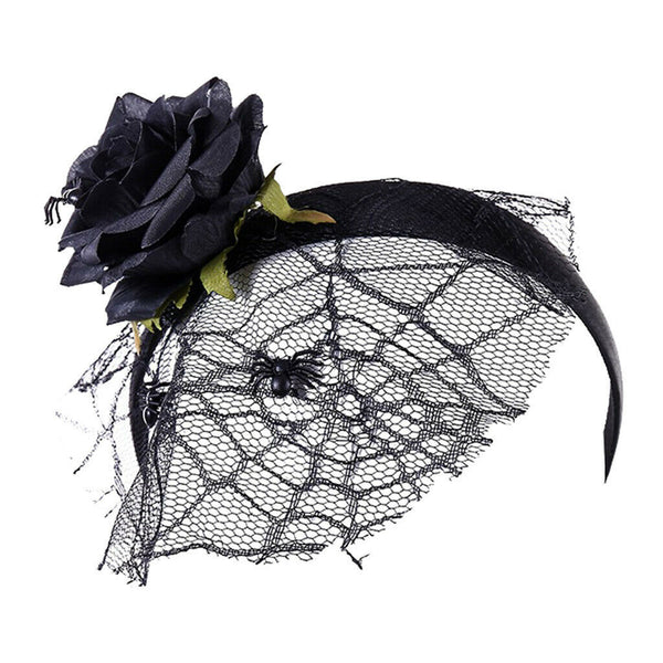 Flower Headband With Veil Floral Spider Headpiece Hair Garland Fancy Dress