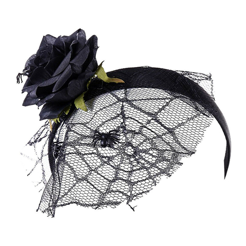 Flower Headband With Veil Floral Spider Headpiece Hair Garland Fancy Dress