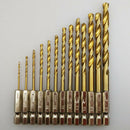 13 Pcs 1/4" Titanium Coated High Speed Steel Drill Set Hex Shank 1.5-6.5mm