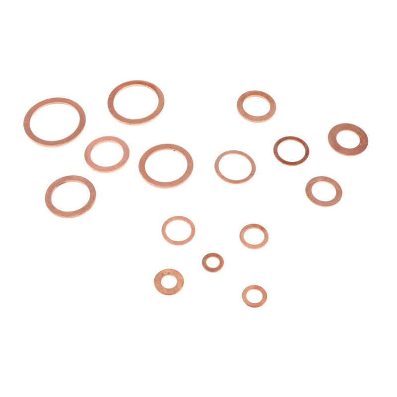 150 Pcs Copper Sealing Flat Washer Gaskets Set Threaded Bolt Connection