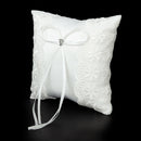 White Lace Wedding Page Boy Ring Bearer Pillow Cushion w/ Rhinestone Decor 15cm