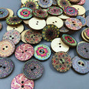 50Pcs Flower Picture Wood Button 2 Holes Mixed Color Apparel Sewing DIY Craft AU