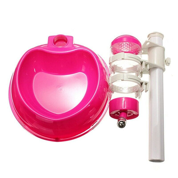 Pet Dog Water Drinker Dispenser Food Feeder Dish Bowl Bottle Rose Red F9R1