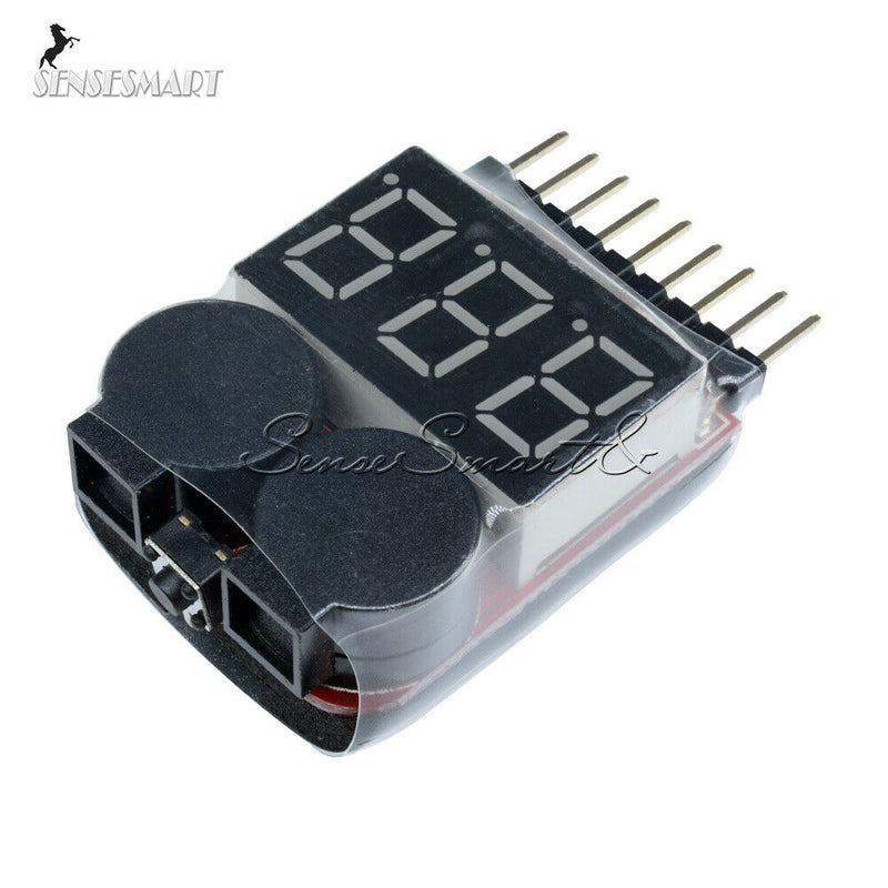 1-8S Lipo/Li-ion/Fe Battery Voltage 2IN1 Tester Low Voltage Buzzer Alarm New