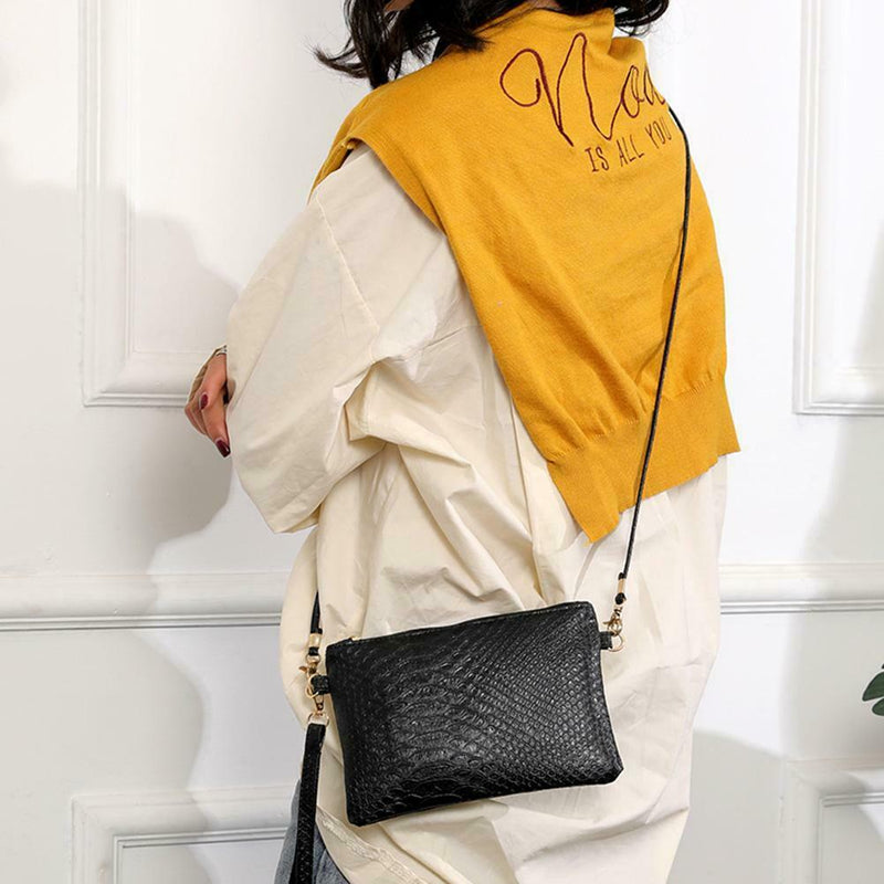 Alligator Pattern Wristlet Clutch Women Shoulder Messenger Handbags (Black)