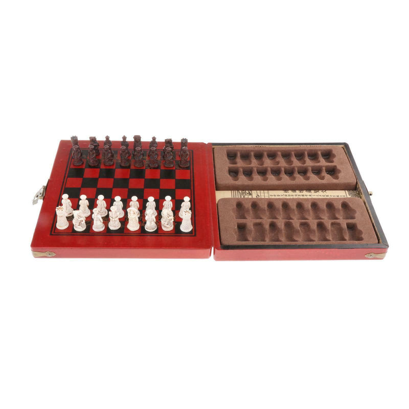 Handmade Wooden Chess Set Foldable Chess Game Board with Storage Slots, 32pc