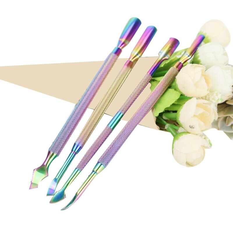 4Pcs Rainbow Cuticle Pusher Stainless Steel Cuticle Remover and Cutter Mani D6M6
