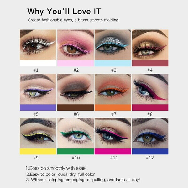 Handaiyan 12Pcs/Lot Matte Liquid Eyeliner Bright Color Waterproof Eye Liner I7U6