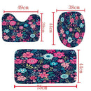 4Pcs Home Bathroom Decor Set Pink Flowers Pattern Toilet Seat Cover Bath Ma
