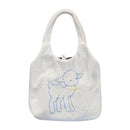 Fleece Shoulder Bag Women Sheep Print Handbag Winter Fuzzy Crossbody Satchel
