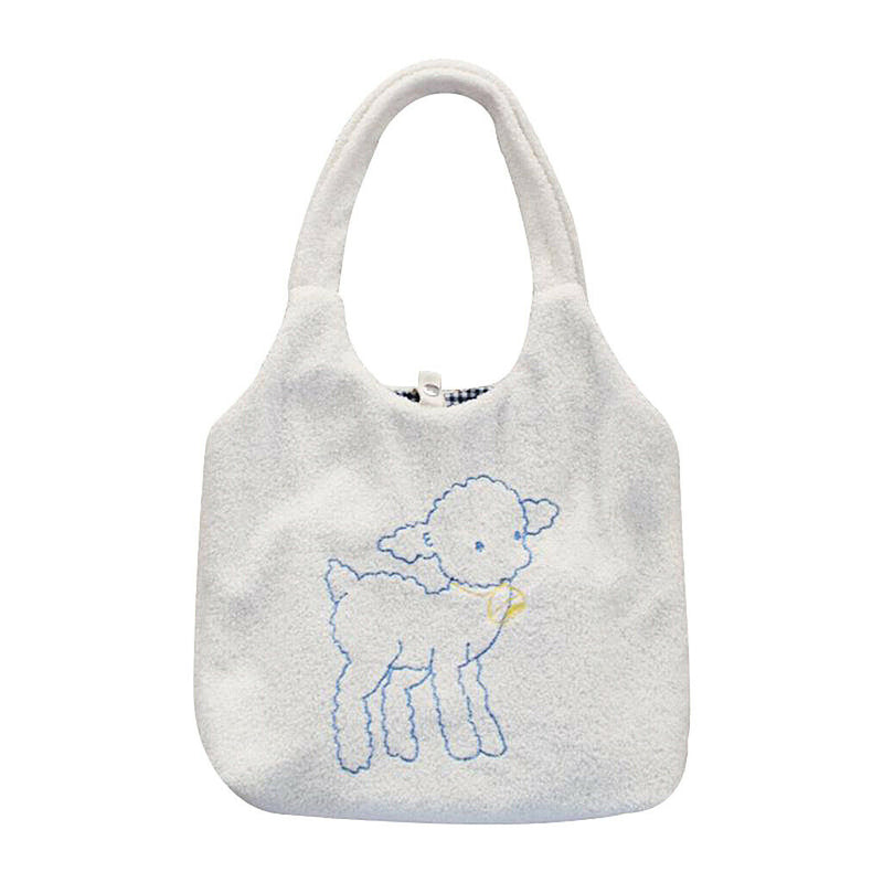 Fleece Shoulder Bag Women Sheep Print Handbag Winter Fuzzy Crossbody Satchel