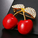 Enamel Rhinestone Crystal Red Cherry Brooch Pin Banquet Fruits Suits Pin 3c