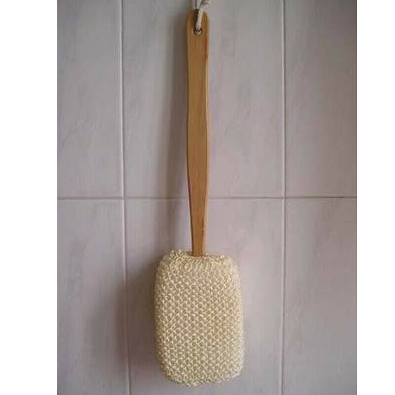 1x Wooden Handle Skin Back Scrubber Spa Body Sponge Shower Bath Sisal Brush VTU