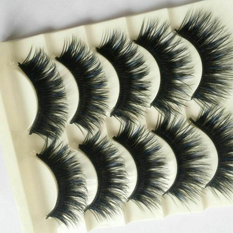 5 Pairs Blue+Black Handmade Long Thick Cross False Eyelashes Makeup Eye Lashes