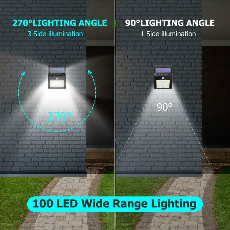 3pcs 100LED Solar Power Motion Sensor Wall Light Outdoor Garden Yard Lamp A