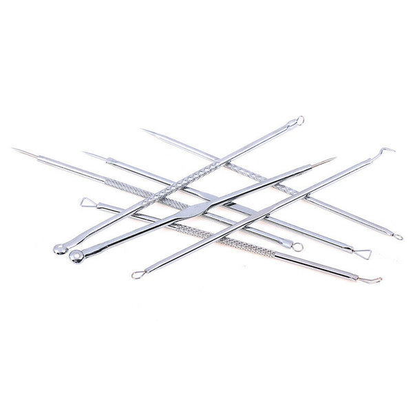 7Pcs Tool Kit Acne Extractor Remover Blackhead Pimple Needles Blemish Tre Nw