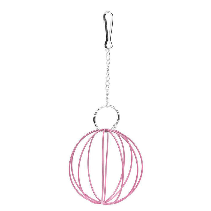 Stainless Steel Plating Pet Hay Manger Food Ball Rabbit Grass Rack (Pink) A