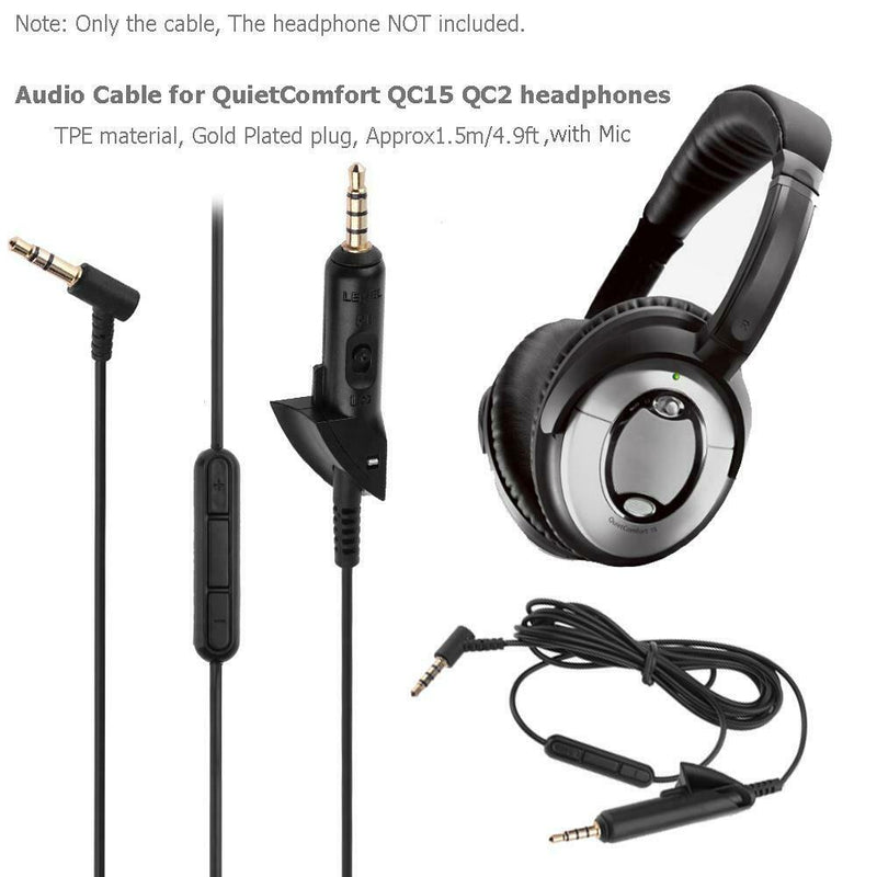1.5m 3.5mm Male to Male Audio Cable Wire w/ Mic for Bose QC15 QC2 Earphone