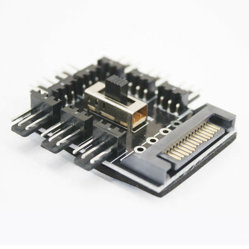 Splitter Cooling Fan Hub PC SATA 1 to 8 3Pin 12V Power Socket PCB Adapter