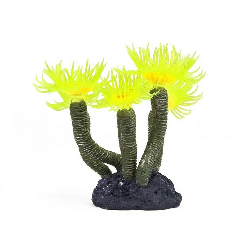 Artificial Faked Sea Anemone Coral Aquarium Ornament Decoration (Yellow) S6T5