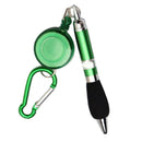 Green Retractable Badge Reel Pocket Pen with Metal Belt Clip & Carabiner New